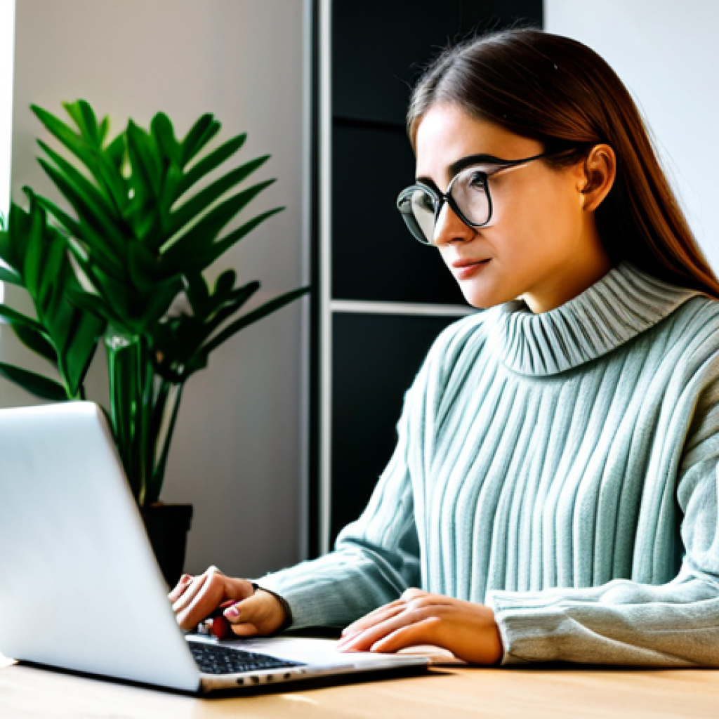 Freelance Web Writer**

"A young woman working from home on her laptop, sitting at a bright and clean desk, writing an article. She is wearing a comfortable but professional sweater and glasses. Bookshelves and plants are in the background. The scene is well-lit and modern. fully clothed, modest clothing, appropriate attire, safe for work, perfect anatomy, natural proportions, professional photography, high quality"

**