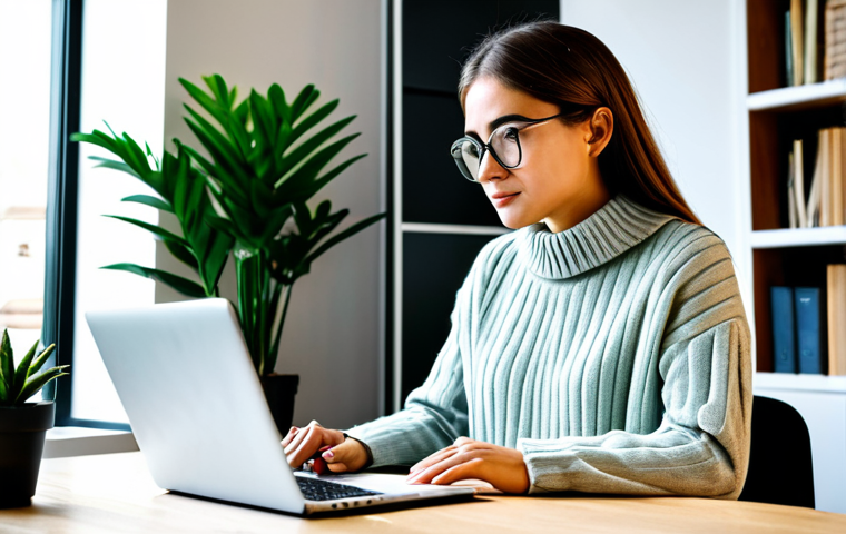 Freelance Web Writer**

"A young woman working from home on her laptop, sitting at a bright and clean desk, writing an article. She is wearing a comfortable but professional sweater and glasses. Bookshelves and plants are in the background. The scene is well-lit and modern. fully clothed, modest clothing, appropriate attire, safe for work, perfect anatomy, natural proportions, professional photography, high quality"

**