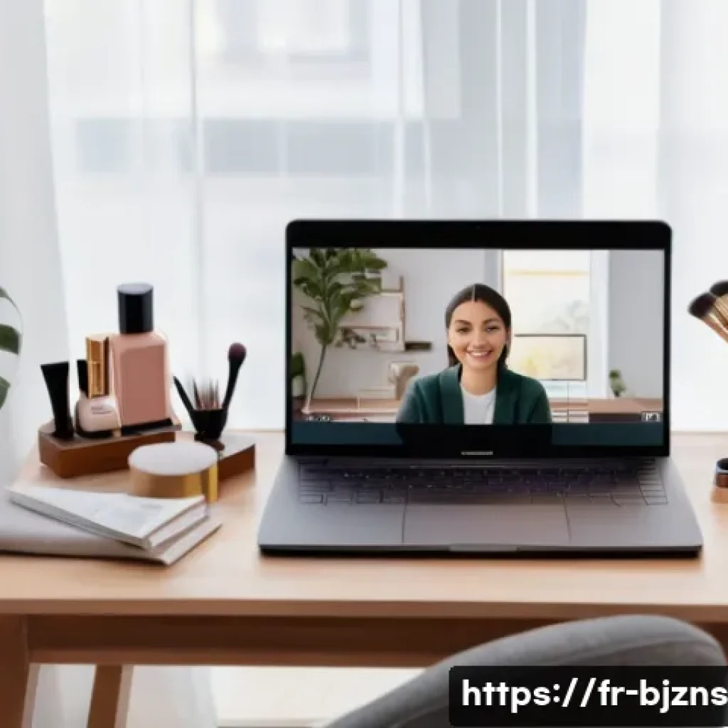 로우코스트 비즈니스 모델의 수익원 다각화 방안 - A modern small cosmetics business owner conducting a personalized online beauty consultation via vid...