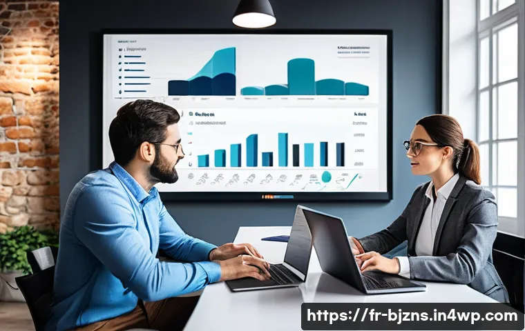 로우코스트 비즈니스 모델을 위한 데이터 분석 활용법 - A modern French small business office scene showing a diverse team of professionals analyzing detail...
