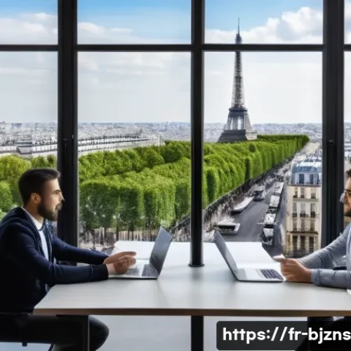 Home 31 로우코스트 비즈니스 모델의 경쟁 분석 방법 - A detailed digital marketing strategy meeting scene set in a modern Parisian office, featuring a div...