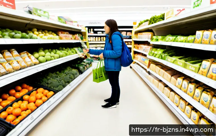 Home 17 로우코스트 비즈니스 모델의 고객 세분화 사례 - Photorealistic wide-angle scene inside a clean French discount supermarket, clear customer segmentat...